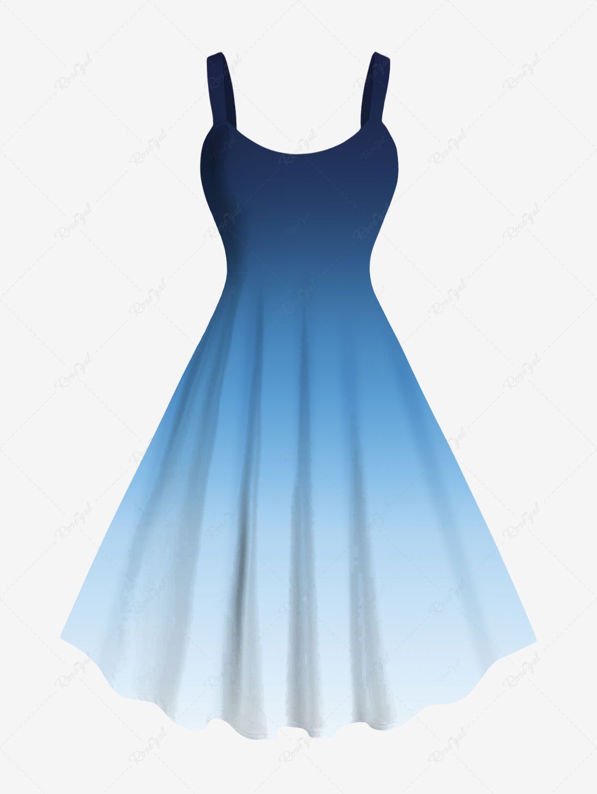 Fashion Plus Size Ombre Colorblock Print Tank Dress  