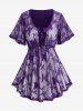 Butterfly Lace Overlay Lace-up Twofer Tee and Braided Hollow Out Capri Leggings Plus Size Outfit -  