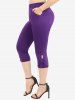 Butterfly Lace Overlay Lace-up Twofer Tee and Braided Hollow Out Capri Leggings Plus Size Outfit -  