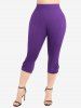 Butterfly Lace Overlay Lace-up Twofer Tee and Braided Hollow Out Capri Leggings Plus Size Outfit -  