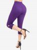 Butterfly Lace Overlay Lace-up Twofer Tee and Braided Hollow Out Capri Leggings Plus Size Outfit -  