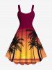 Tenue de plage hawaïenne assortie grande taille, motif cocotier, mer, ombré, crépuscule, coucher de soleil, pour couples - Orange 