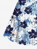 Tenue de plage hawaïenne assortie grande taille à imprimé feuilles tropicales et fleurs pour couples - Bleu 