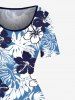 Tenue de plage hawaïenne assortie grande taille à imprimé feuilles tropicales et fleurs pour couples - Bleu 