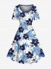 Tenue de plage hawaïenne assortie grande taille à imprimé feuilles tropicales et fleurs pour couples - Bleu 