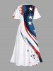 Plus Size Painting Splatter Patriotic American Flag Curve Print Split Pocket A Line Midi Dress -  