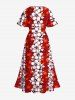Plus Size Ombre Hibiscus Flower Print Hawaii Split Pocket A Line Midi Dress -  