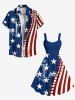 Plus Size Patriotic American Flag Topstitching Anchor Octopus Print Hawaii Cruise A Line Tank Dress -  