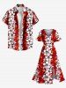 Plus Size Ombre Hibiscus Flower Print Hawaii Split Pocket A Line Midi Dress -  