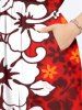 Plus Size Ombre Hibiscus Flower Print Hawaii Split Pocket A Line Midi Dress -  