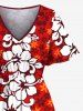 Plus Size Ombre Hibiscus Flower Print Hawaii Split Pocket A Line Midi Dress -  