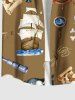 Plus Size Skull Pirate Rudder Sailboat Telescope Print Hawaii Cruise Button Pocket Shirt For Men -  