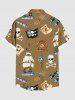 Chemise grande taille à imprimé tête de mort, pirate, gouvernail, voilier, télescope, croisière hawaïenne, boutonnée, poche, pour homme - café 2XL