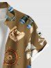 Plus Size Skull Pirate Rudder Sailboat Telescope Print Hawaii Cruise Button Pocket Shirt For Men -  