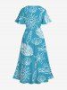 Robe mi-longue trapèze grande taille à imprimé cocotier, feuilles tropicales, coquillages et soleil, style hawaïen, poches fendues - Bleu 2X