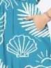 Robe mi-longue trapèze grande taille à imprimé cocotier, feuilles tropicales, coquillages et soleil, style hawaïen, poches fendues - Bleu 2X
