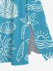 Robe mi-longue trapèze grande taille à imprimé cocotier, feuilles tropicales, coquillages et soleil, style hawaïen, poches fendues - Bleu 2X