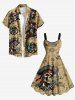 Robe débardeur trapèze grande taille à imprimé tête de mort et pirate, motif carte vieillie, voilier, croisière hawaïenne - café XXS