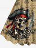 Robe débardeur trapèze grande taille à imprimé tête de mort et pirate, motif carte vieillie, voilier, croisière hawaïenne - café S