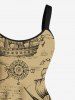 Robe débardeur trapèze grande taille à imprimé tête de mort et pirate, motif carte vieillie, voilier, croisière hawaïenne - café S