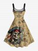 Robe débardeur trapèze grande taille à imprimé tête de mort et pirate, motif carte vieillie, voilier, croisière hawaïenne - café 6X