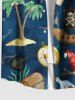 Plus Size Coconut Tree Skull Parrot Sailboat Print Hawaii Cruise Button Pocket Shirt For Men -  