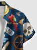 Plus Size Coconut Tree Skull Parrot Sailboat Print Hawaii Cruise Button Pocket Shirt For Men -  