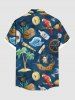 Plus Size Coconut Tree Skull Parrot Sailboat Print Hawaii Cruise Button Pocket Shirt For Men -  