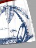 Plus Size Patriotic American Flag Coconut Tree Seascape Print Hawaii Beach Shorts For Men -  
