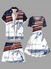 Plus Size Patriotic American Flag Coconut Tree Seascape Print Hawaii Beach Shorts For Men -  