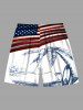 Plus Size Patriotic American Flag Coconut Tree Seascape Print Hawaii Beach Shorts For Men -  