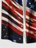 Plus Size Patriotic American Flag Swirls Oil Painting Print Buttons Pocket Shirt For Men -  