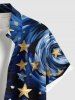 Plus Size Patriotic American Flag Swirls Oil Painting Print Buttons Pocket Shirt For Men -  