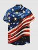 Plus Size Patriotic American Flag Swirls Oil Painting Print Buttons Pocket Shirt For Men -  