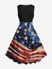 Plus Size Patriotic American Flag Swirls Oil Painting Print 1950s Vintage Tank Dress -  