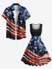 Plus Size Patriotic American Flag Swirls Oil Painting Print 1950s Vintage Tank Dress -  