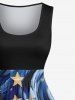 Plus Size Patriotic American Flag Swirls Oil Painting Print 1950s Vintage Tank Dress -  