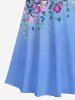 Robe longue hawaïenne grande taille à imprimé fleurs et feuilles, épaules dénudées et croisée - Bleu Ciel M
