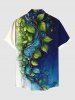 Plus Size Sea Colorblock Flowers Leaf Print Buttons Pocket Hawaii Shirt For Men -  