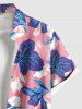 Plus Size Tropical Hibiscus Flower Print Buttons Pocket Hawaii Shirt For Men -  