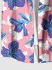 Plus Size Tropical Hibiscus Flower Print Buttons Pocket Hawaii Shirt For Men -  