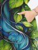 Plus Size Sea Colorblock Flowers Leaf Print Split Hawaii Midi Dress -  