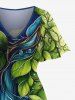 Plus Size Sea Colorblock Flowers Leaf Print Split Hawaii Midi Dress -  