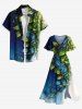 Plus Size Sea Colorblock Flowers Leaf Print Split Hawaii Midi Dress -  