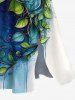 Plus Size Sea Colorblock Flowers Leaf Print Split Hawaii Midi Dress -  