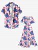 Plus Size Tropical Hibiscus Flower Print Split Hawaii Midi Dress -  