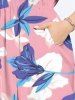 Plus Size Tropical Hibiscus Flower Print Split Hawaii Midi Dress -  