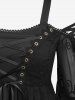 Gothic Plus Size Star Embroidery Lace Up Grommets Cold Shoulder Flare Sleeves Blouse -  