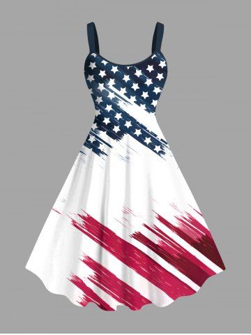 Plus Size Patriotic American Flag Print Tank Dress - WHITE - XS