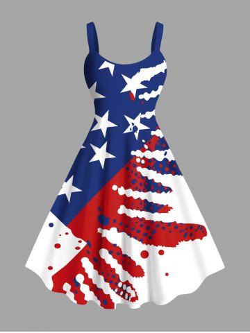 Plus Size Patriotic American Flag Paint Splatter Print Tank Dress - BLUE - 6X
